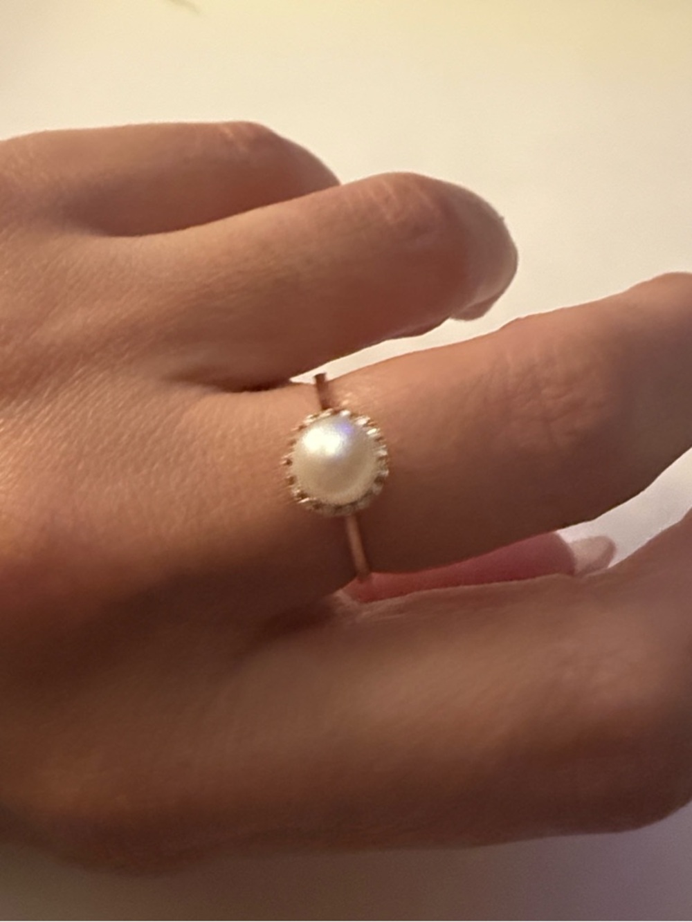 14k 6.5mm Pearl 0.05CTW Diamond Halo Ring